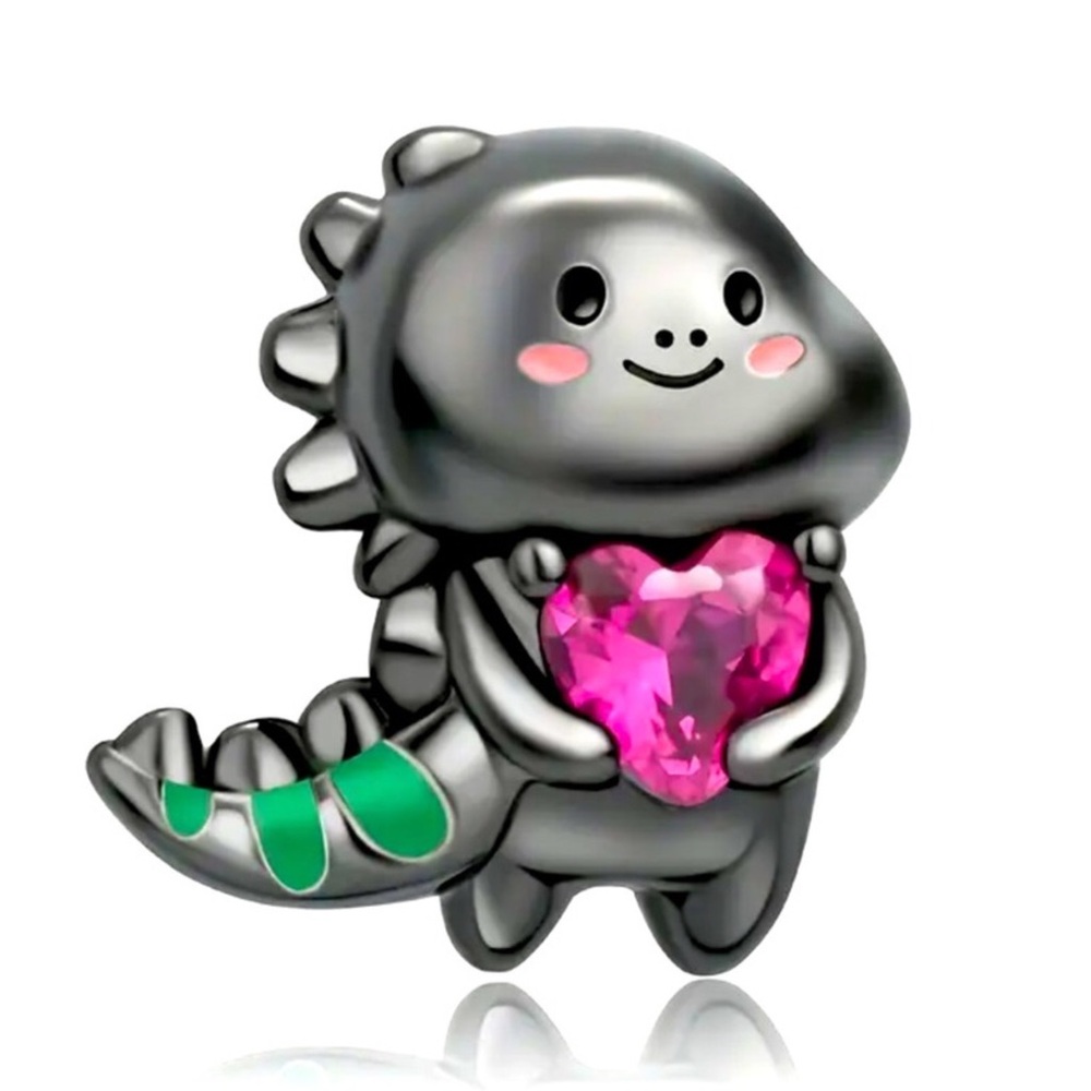 S925 Cartoon Dinosaur Heart Charm Pandora Style